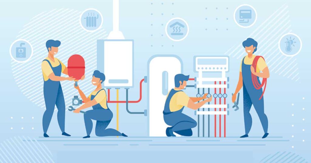 People fixing an oil heating system