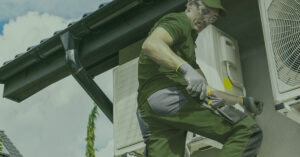 HVAC technician working on a Long Island home